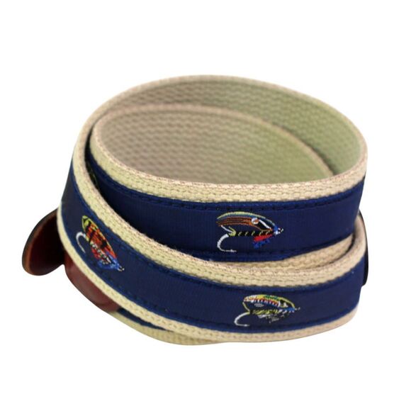 Leather Man BROWN REAL LEATHER BLUE CANVAS 1 1/4"Wd GOLF DRESS MEN BELT 34 (53M - Picture 4 of 12